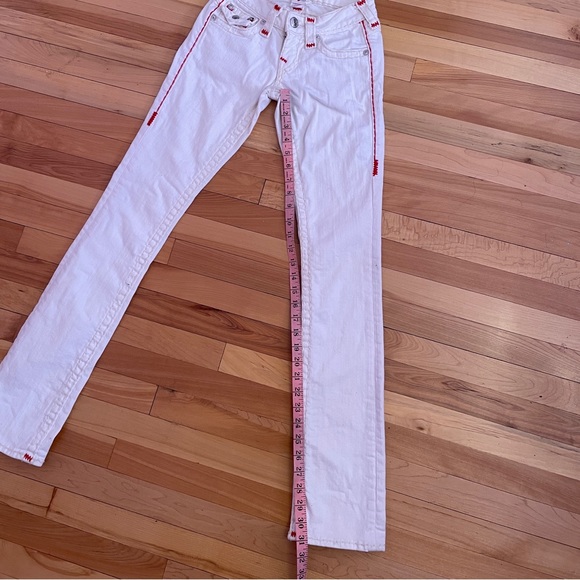 True Religion White Billy Low Rise Jeans with Red and Cream Stiching - Size 24 - Picture 11 of 16